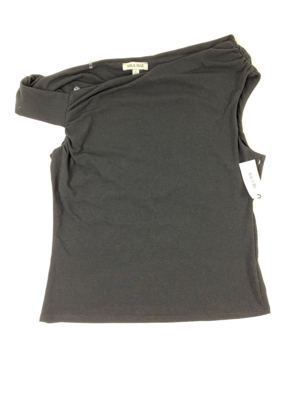 Mila Mae Womens Asymmetrical One-Shoulder Black Ruched Top Size Large